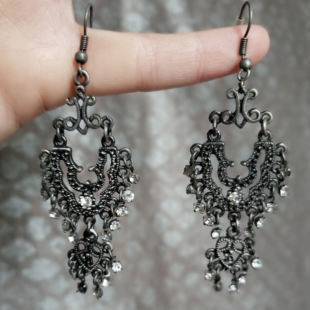 Antiqued silver chandelier earrings